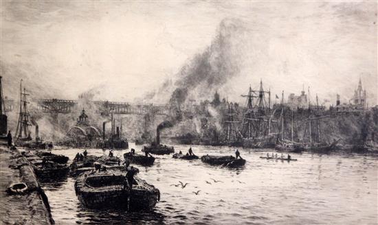 William Lionel Wyllie (1851-1931) Shipping on The Thames 10 x 15.5in.